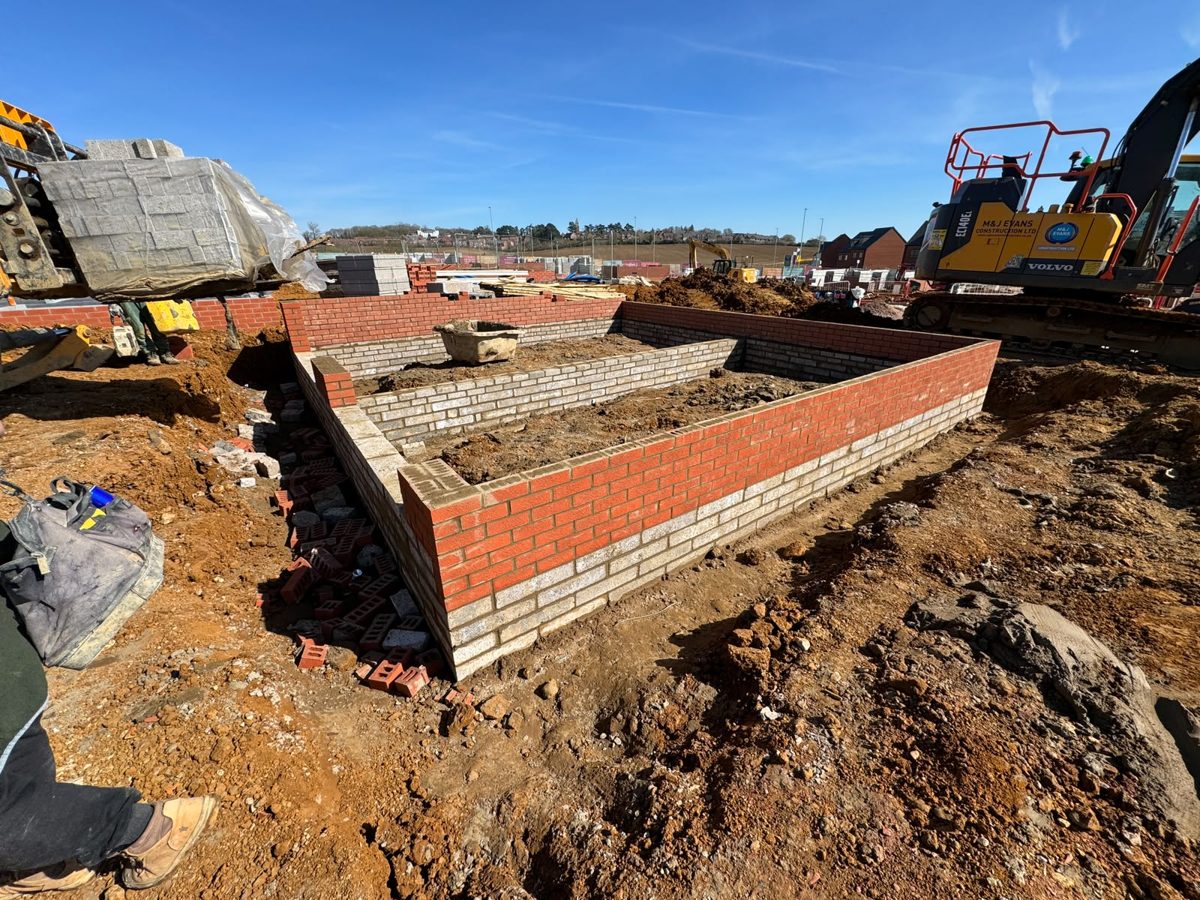 Foundations dug out and built up in brick